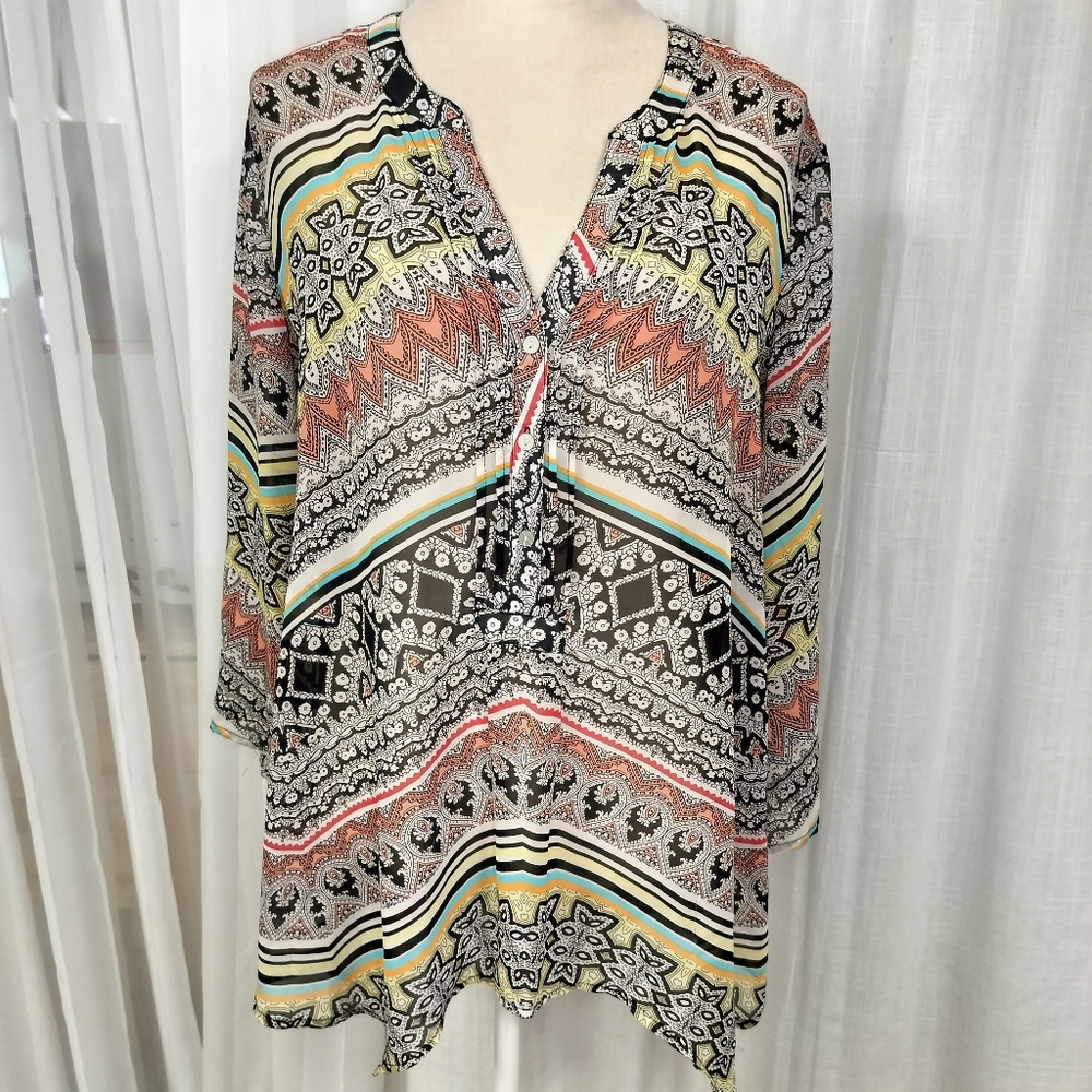 2/$30 Geometric Print Sheer Swim Bathing Suit Coverup‎ Popover Tunic Size XL